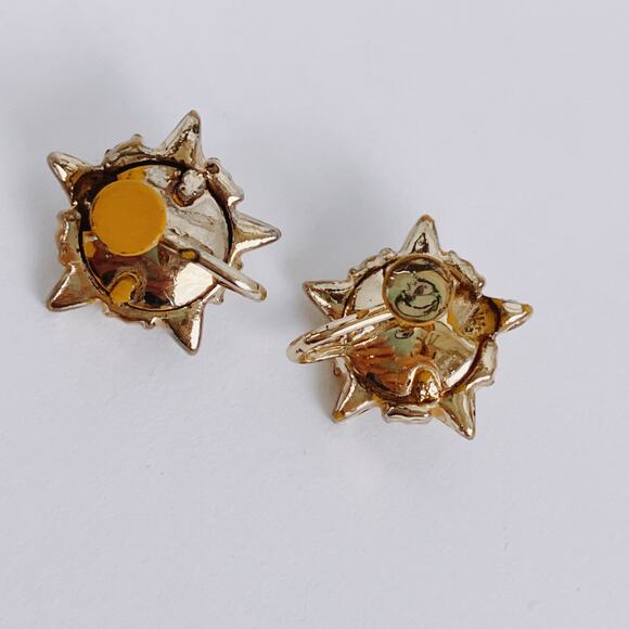 Vintage Aqua Blue Rhinestone Mid Century Atomic Starburst Screw Back Earrings - Picture 10 of 12